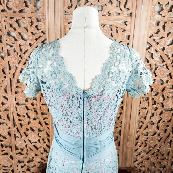 Vintage 1950s Powder Blue Lace Formal Cocktail Pencil Wiggle Dress - Picture 5 of 8
